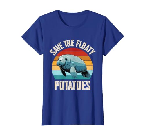 Manatee, Save The Floaty Potatoes, Sea Cow Funny Manatees T-Shirt, Women, Royal Blue, X-Small