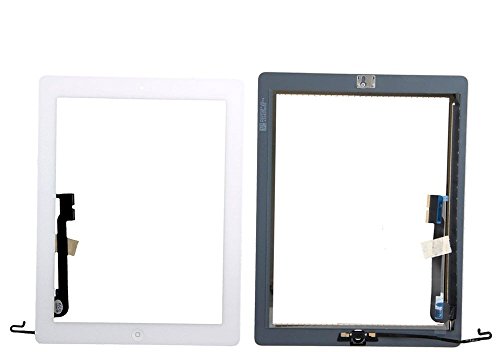 Mimi Touch Screen Digitizer Assembly for White Apple iPad 4 Model A1458, A1459, A1460 + Home Button + Face Camera Frame + Adhesive Tape