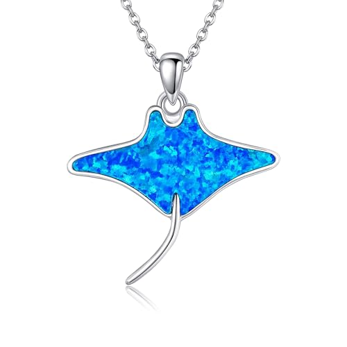 URONE Ocean Necklace 925 Sterling Silver Shark/Mermaid/Dolphin/Seahorse/Manta Ray/Whale Tail/Fish Penadant Necklace Ocean Jewelry Gifts for Women