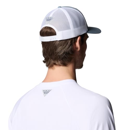 Image of Columbia Unisex Unisex PFG Fish Flag Mesh Snap Back Hat, Dockside Blue /White /Fish Flag, One Size