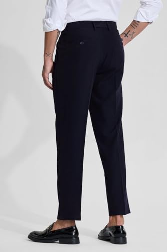 Image of SNITCH Men Formal Trousers | Regular Fit Pleated Front with Turned-Up Hem | Polyester Blend & Medium Stretch Fabric for Office & Winter Wear