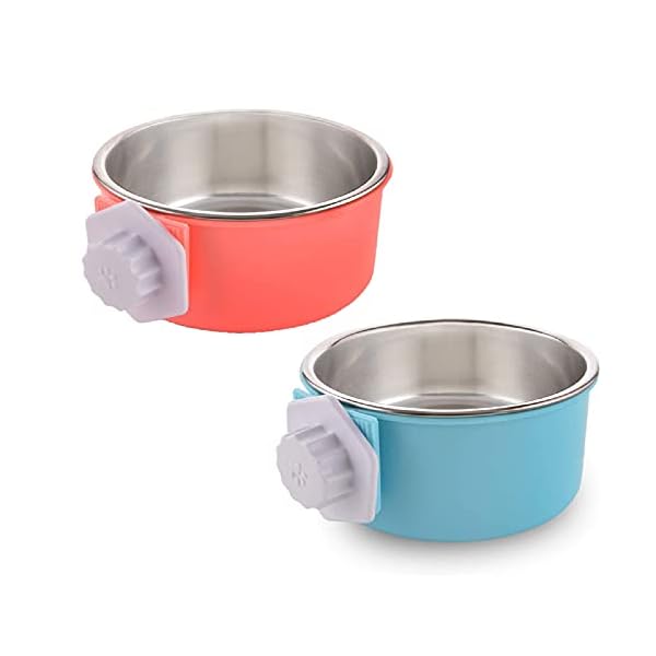 Dog Bowl, 2 Packs Stainless Steel Bowl for Dog Crate, 2-in-1 Removable Cage Dog Bowl Water and Food Bowl for Pets Cat or Puppy Bird Rabbit and Small Pets Dog Bowl, 2 Packs Stainless Steel Bowl for Dog Crate, 2-in-1 Removable Cage Dog Bowl Water and Food Bowl for Pets Cat or Puppy Bird Rabbit and Small Pets