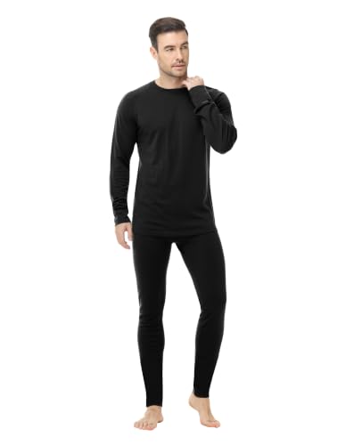 woolcano Men's 100% Merino Wool Thermals Base Layer Set (Small,190-Black)