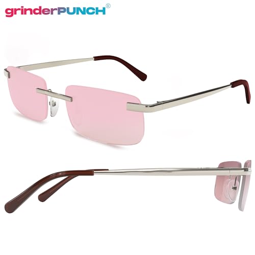 Image of grinderPUNCH Small Slim 90's Popular Nineties Rectangular Sunglasses Clear Rimless Eyewear