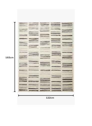 Image of Modern Pattern Wool Carpet with Loop Texture Yarn Anti Shedding Carpet Size 4x6 Feet C1 Ivory & Brown Color