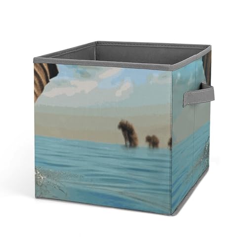 Bac de rangement pliable linge jouets cube tissu éléphant
