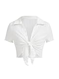 Milumia Women Tie Front Crop Tops Sexy Deep V Neck Y2k Going Out Rave Shirts White Small