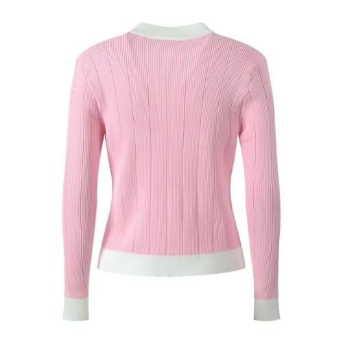 Women's V-Neck Color Block Cardigan Sweater Long Sleeve Knit Button Fashion Top4