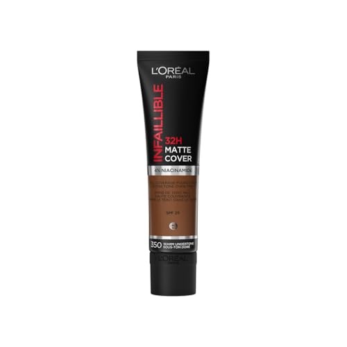 L'Oréal Paris - Fond de Teint Mat Haute Couvrance Waterproof - Longue Tenue - Léger & Matifiant - SPF 25 - Infaillible 32H Matte Cover - Teinte : 350...