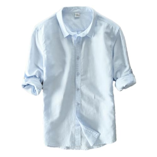 T-shirt manches longues homme en coton et lin uni à revers décontracté