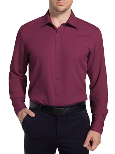 LUIGRAD Herrenhemd, Stretch, Fleckenschutz, Button-Down-Shirt, langärmelig, Button-Up-Shirt, Weinrot, 4X-Groß