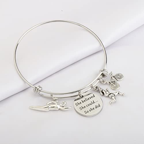 FAADBUK Triathlon Bracelet Triathlon Lover Gift She Believed She Could So She Did Inspiration Gift for Her4