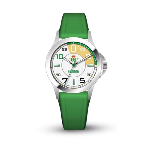 Real Betis Reloj Balompié para cadete analógico Correa Caucho Verde Producto Oficial presentado en cajita y Estuche