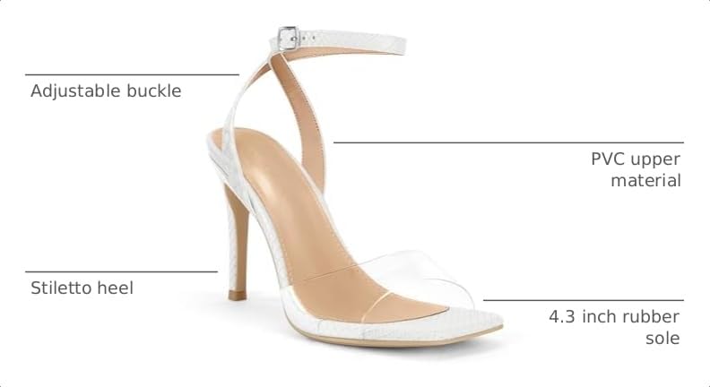 Image of Coutgo Womens Clear Heels Sandals Square Toe Ankle Strap High Heeled Stiletto