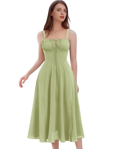 Image of IBTOM CASTLE Women Corset Dress Sleeveless Spaghetti Straps Casual Dresses Boho Slit Lace Up Flowy Midi Bustier Sundress