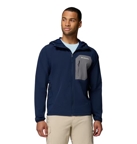 Columbia Tall Heights 3 - Giacca softshell da uomo, con cappuccio, blu navy collegiale/grigio città, M