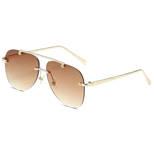Lunettes de soleil vintage homme à monture ovale en métal sans contour noir et marron