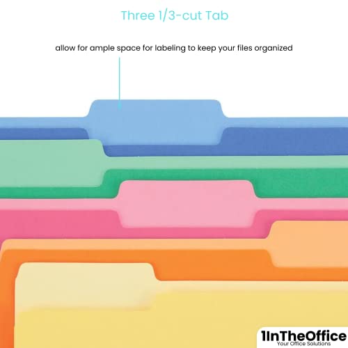 1Intheoffice Colored File Folders Letter Size, File Folders Heavy Duty 1/3 Cut Tab, Top-Tab 3 Tab, 5 Assorted Colors, 50/Pack #TOP4