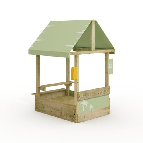 Wickey Sandkasten Dinky mit pastellgrünem Dach - Sandbox 113 x 84 x 28 cm - imprägniertes Massivholz inklusive Picnicktisch