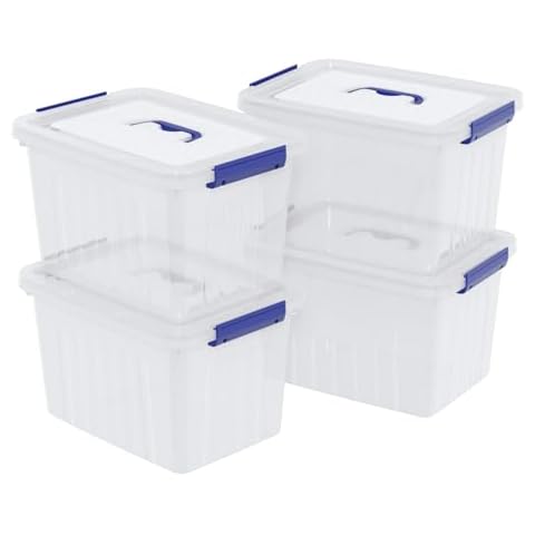 Vababa 4-Pack 10 L Clear Plastic Latch Storage Boxes with Lids Cover
