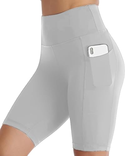 Image of Women's Polyester Stretchable Gym Shorts with Side Pockets High Waist Slim Fit Above Knee Length Activewear Tights Gym Fitness Cycling Running Yoga Shorts for Women