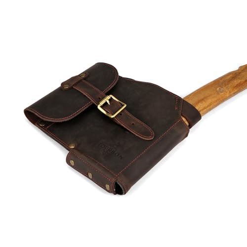 TOURBON Genuine Leather Axe Head Cover Hatchet Sheath with Belt Loop Camping Axe Holster Protective Case Large