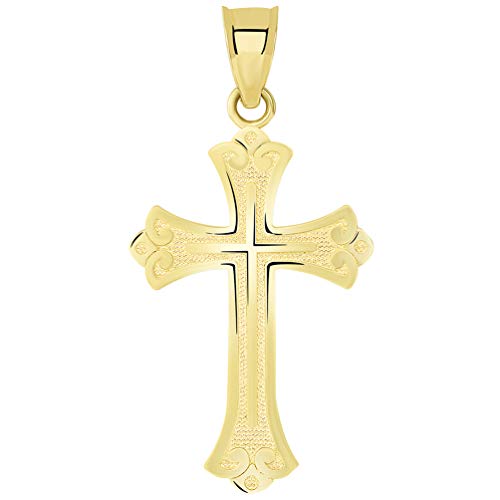 14k Solid Yellow Gold Religious Fleur de Lis Cross Pendant Necklace2