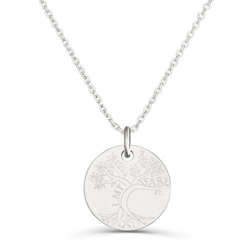 Collier dessin arbre de vie gravé, bijou en argent massif
