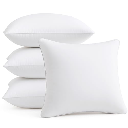 Image of FAVRIQ 20 x 20 Pillow Inserts - Firm and Fluffy Decorative Square Sofa Throw Pillow with 100% Cotton Cover - Down Alternative Pack of 4