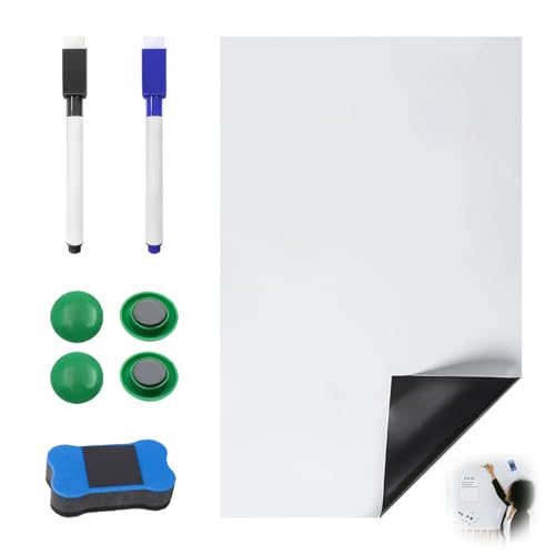 A4 Tableau Blanc Magnetique, Tableau Magnetique Frigo Effaçable à Sec Tableau Blanc Effacable Réutilisable avec 2 Stylos Marqueurs 4 Aimant 1 Effaceur pour Listes de Course Réfrigérateur Note Message