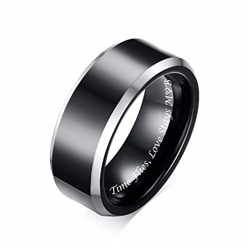 Custom Engraved Men's Tungsten Wedding Band Two Tone Black And Silver Men's Ring Personalized - Ships From Usa #TOP1