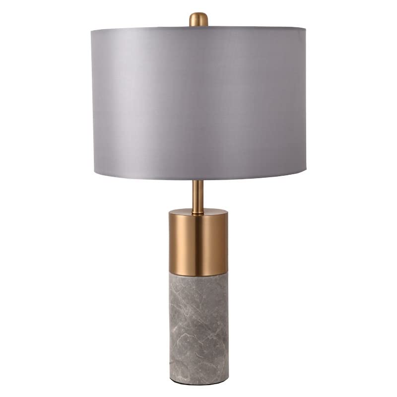 Simple Creative Fashion Table Lamp Modern Light Luxury Study Model Room Bedroom Living Room Fabric Lampshade Table Lamp Marble Table Lamp Bedside Lamp (Color : Gray)
