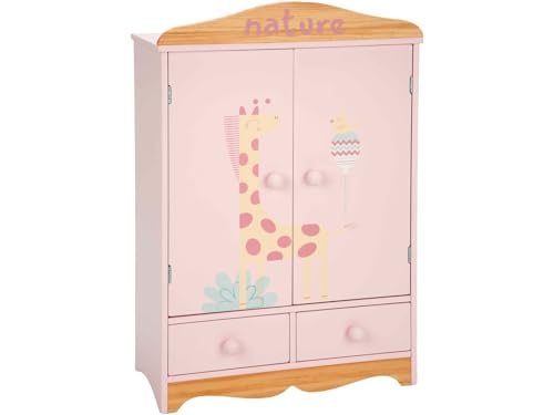 ARIAS-Armario de Madera de la colección Nature. Incluye un Juego de Cinco Perchas y Dos cajones. Medidas:40x20,50x61 CM. Juguete Niños +3 años (ARI21581)