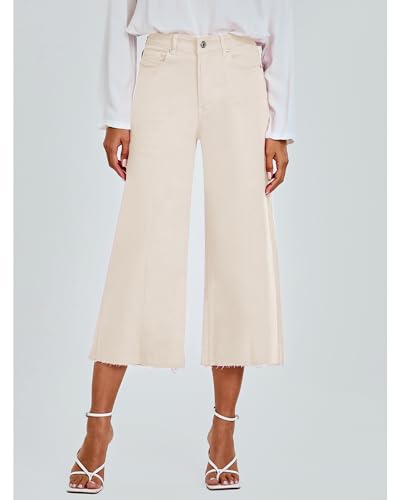 GRAPENT Jean Capris for Women Wide Leg Jeans High Waisted Seamed Front Raw Hem Denim Capri Pants Stretchy2