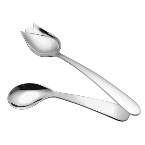 ELAYARD 2個高齢者用自助食器 曲がったスプーン フォーク ステンレス製 食事介助用 握りやすく設計された便利な食器 寝たきり患者向け 左右兼用 力を入れずに自で食事が可能