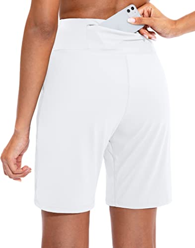 Image of SANTINY Bermuda Shorts for Women with Zipper Pocket Womens High Waisted Long Shorts for Running Workout Athletic