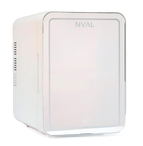 NVAL Mini Nevera Cosmeticos - Mini Nevera con Espejo Iluminado, Nevera 4L, Nevera Portatil 12V/220V, Neveras Para Habitacion, Nevera Electrica, Nevera Oficina, Mini Fridge
