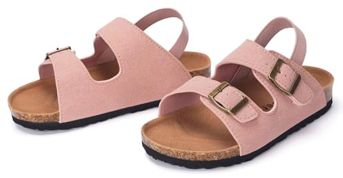 Image of ZUSERIS Kids Toddler Sandals Boys Girls Summer Slides | Soft Cork Footbed, Non-slip,Adjustable Straps,Comfort Suede Leather,Lightweight