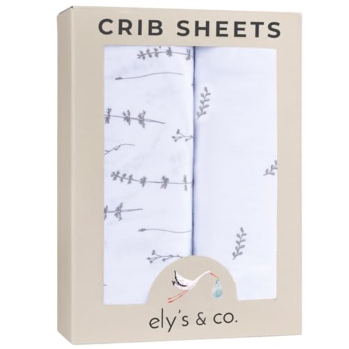 Image of Ely’s & Co. Crib Sheets, Baby Boy/Girl Fitted Crib Mattress Sheet Set, 2 Pack, 100% Jersey Knit Cotton, Infant and Toddler Nursery Bedding, Forest Grey Print, 28” x 52”