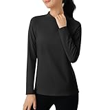 [KEFITEVD] 長袖tシャツ レディース インナーシャツ ハイネック アンダーウェア 防寒 暖かい インナー フリース 吸湿発汗 ランニングウェア 冬 重ね着 ブラック L