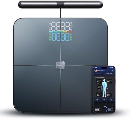 Smart Scale for Body Weight, 8-Electrode Larger Platform Digital Scale for Weight Fat BMI 28 Body Composition Measurement, Bluetooth Bathroom Smart Scales, Rechargeable, Wi-Fi Compatible