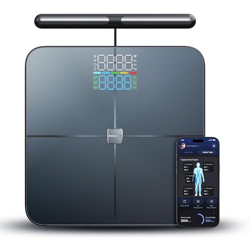 Smart Scale for Body Weight, 8-Electrode Larger Platform Digital Scale for Weight Fat BMI 28 Body Composition Measurement, Bluetooth Bathroom Smart Scales, Rechargeable, Wi-Fi Compatible