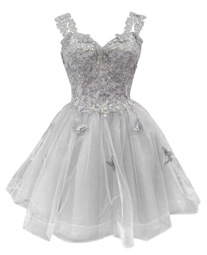 Short Homecoming Dress for Teens 2025 Lace Appliques Tulle Prom Dresses with 3D Butterfly He4023