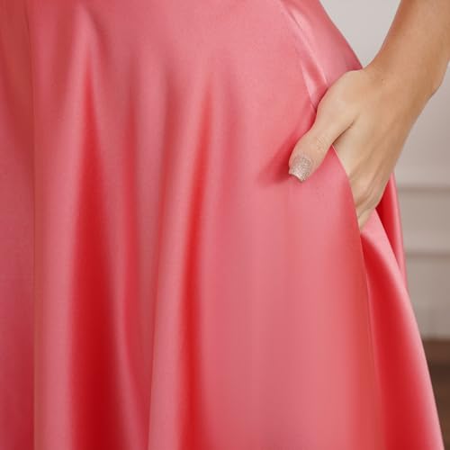 Women's Long Fashion Formal Prom Party Skirt A-Line Floor Length Satin Skirts with Pockets4