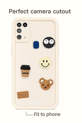 Image of COLORflow Back Cover Compatible with Samsung Galaxy M31 / F41 / M31 Prime | Cute Fun Cartoon 3D Ball Coffee Silicone Case (White) | Designer Camera and Body Protected Back Cover