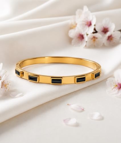 Image of Stylish Gold Plated Bangle for Women | Daily Use Stainless Steel Kada | Anti-Tarnish Waterproof Cuff | Multicolour Crystal Evil Eye | Daily Wear Bracelet For Womens | Premium Gift For Girl
