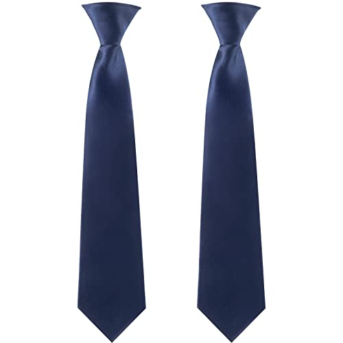 2 Pieces 14 Inch Boy's Clip On Ties Solid Color Clip On Ties Pre-Tied Neckties For Office School Graduation (Navy Blue) #TOP19