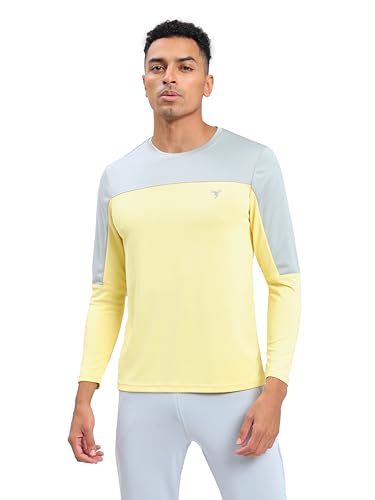 Image of TECHNOSPORT Men Colorblock Slim Fit Round Neck T-Shirt with TECHNOCOOL+ (Light Blue) Gym Tee Dry Fit T Shirt for Men Sports Top for Him