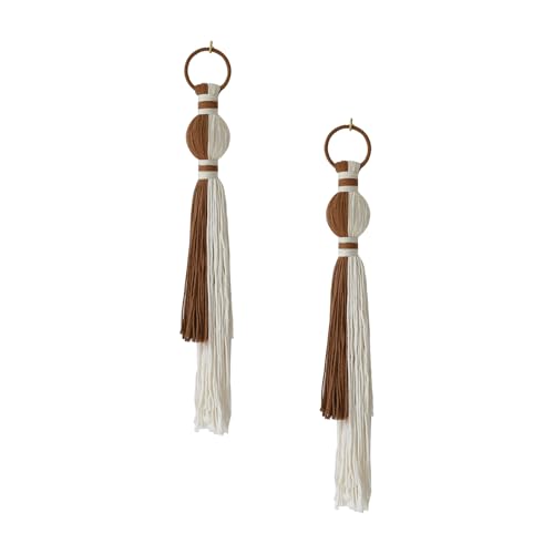 IOWER 2Pcs Macrame Wall Hanging Boho Home Decor Fiber Art with Sphere Knots Tassels Handmade Yarn...