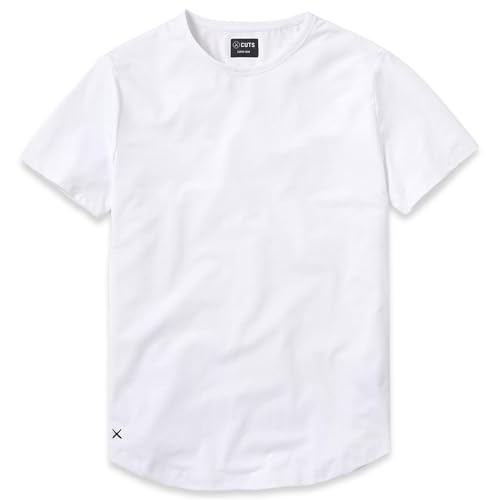 Cuts Clothing Men's Premium AO Crew Neck Casual Short Sleeve T-Shirt | Classic Curve Hem | PYCA Pro Soft Fabric | White, X-Large